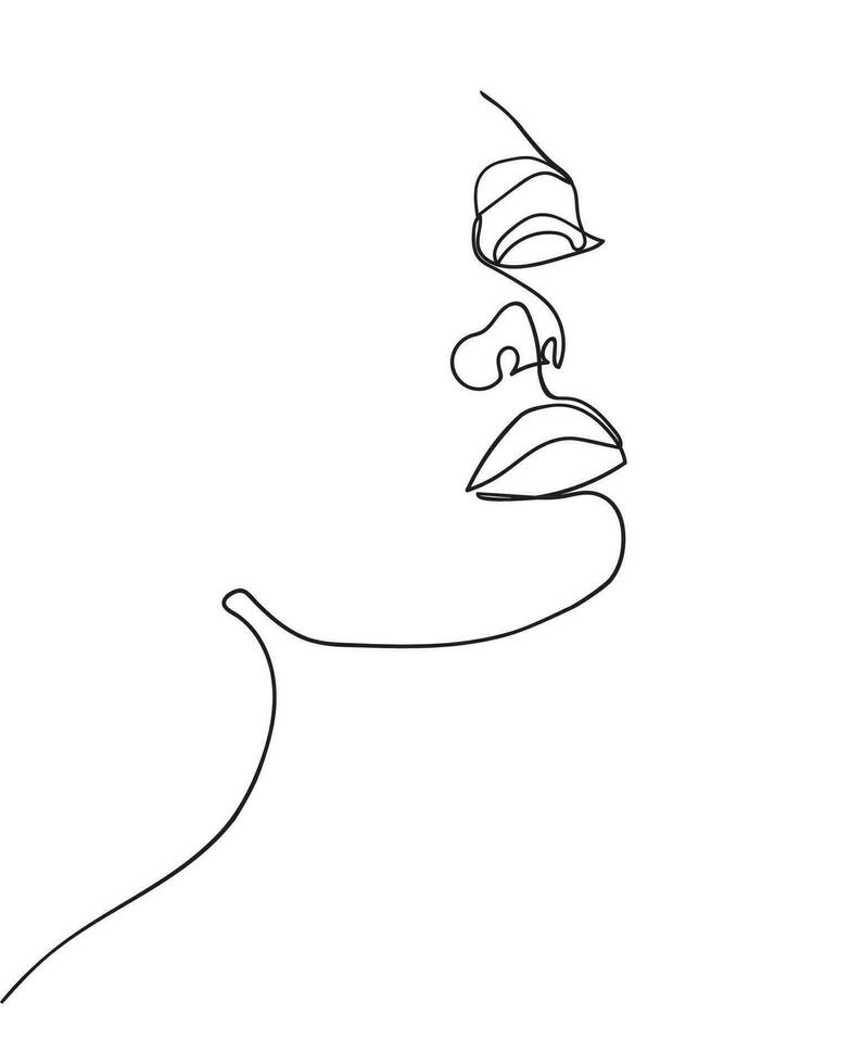 One line drawing face. Abstract woman portrait. Modern minimalism art. - Vector illustration