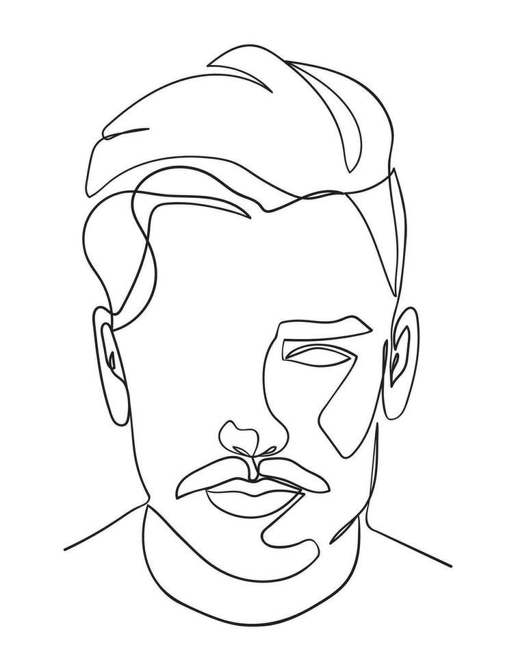 Continuous one line drawing of man portrait. Hairstyle. Fashionable men's style. - Vector illustration.