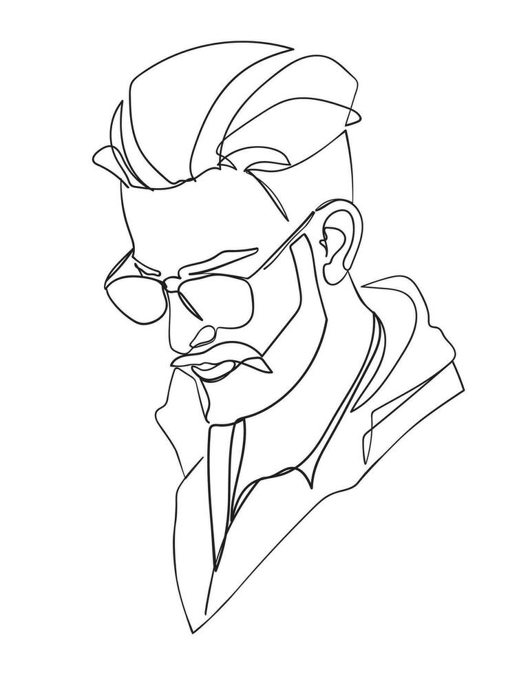 Continuous one line drawing of man portrait. Hairstyle. Fashionable men's style. - Vector illustration.
