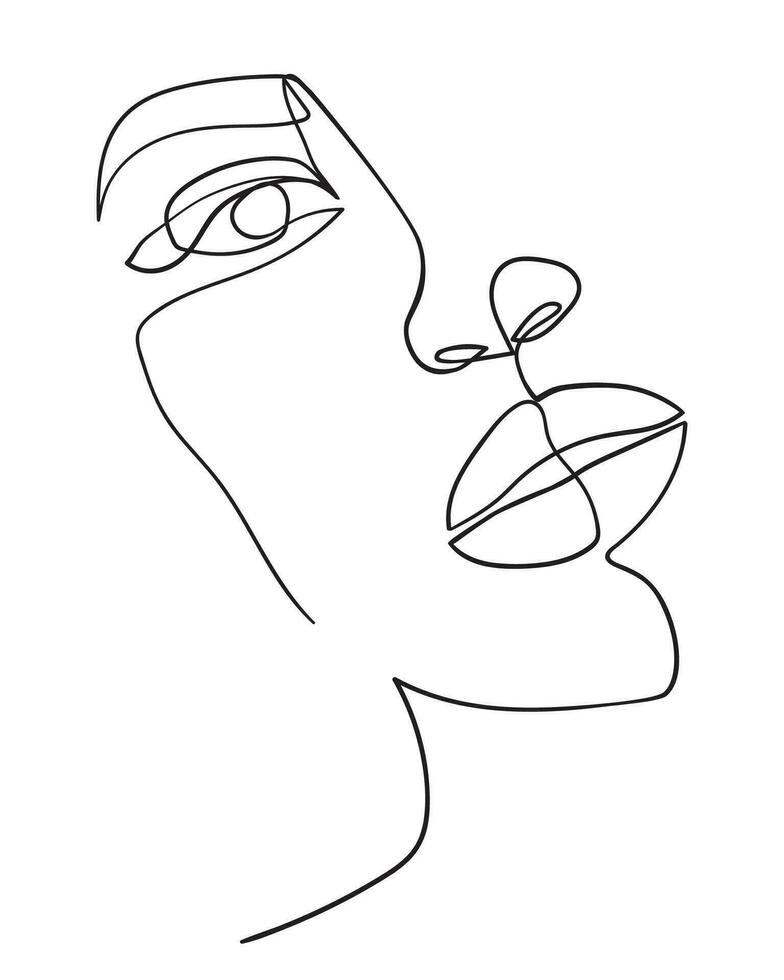 One line drawing face. Abstract woman portrait. Modern minimalism art. - Vector illustration
