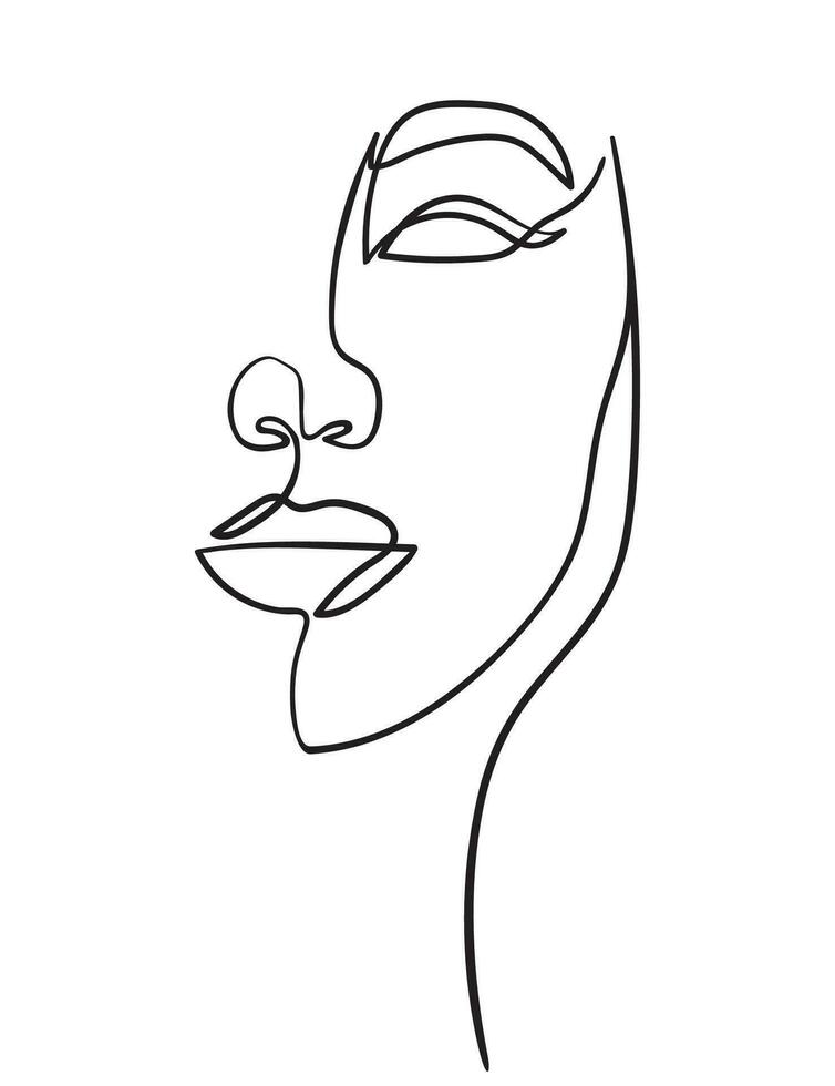 One line drawing face. Abstract woman portrait. Modern minimalism art. - Vector illustration