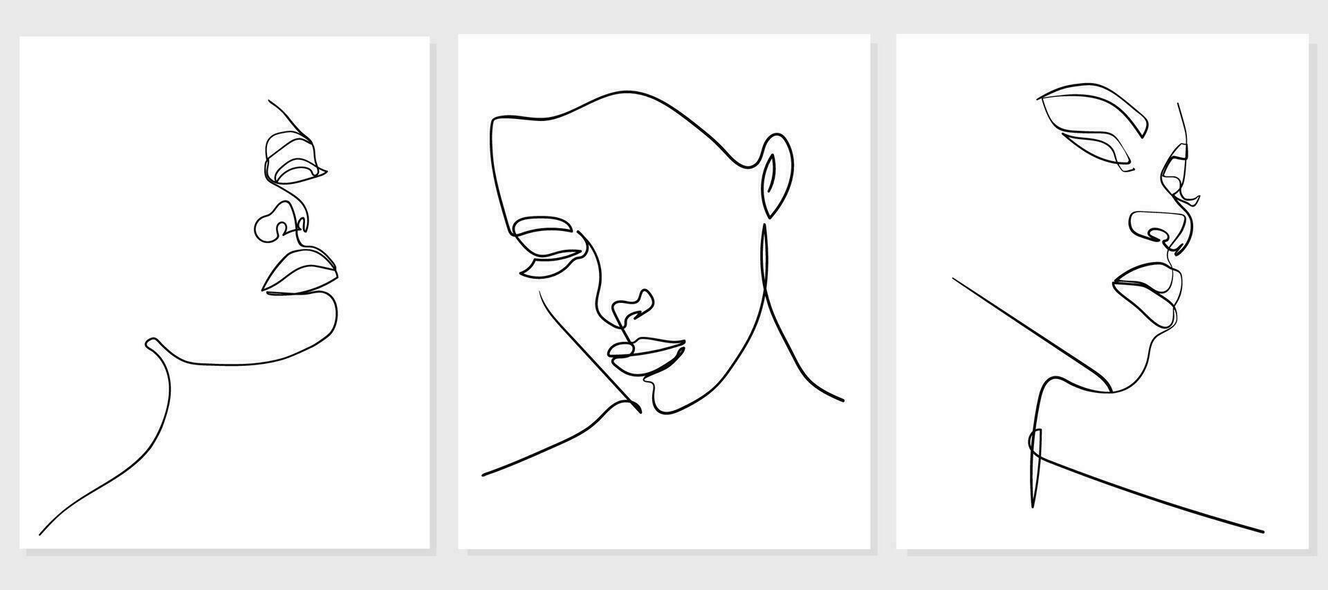 conjunto de retratos. ilustración vectorial simple y minimalista de la cara de una mujer hermosa. dibujo lineal. vector