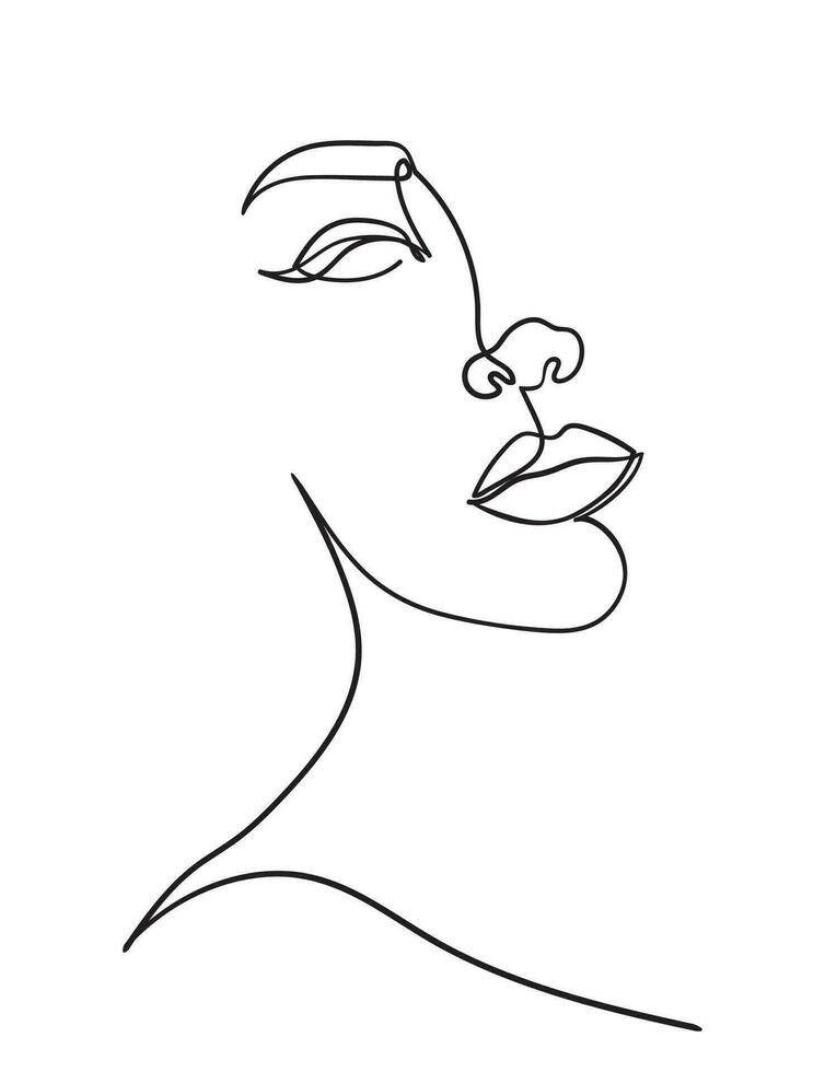 One line drawing face. Abstract woman portrait. Modern minimalism art. - Vector illustration