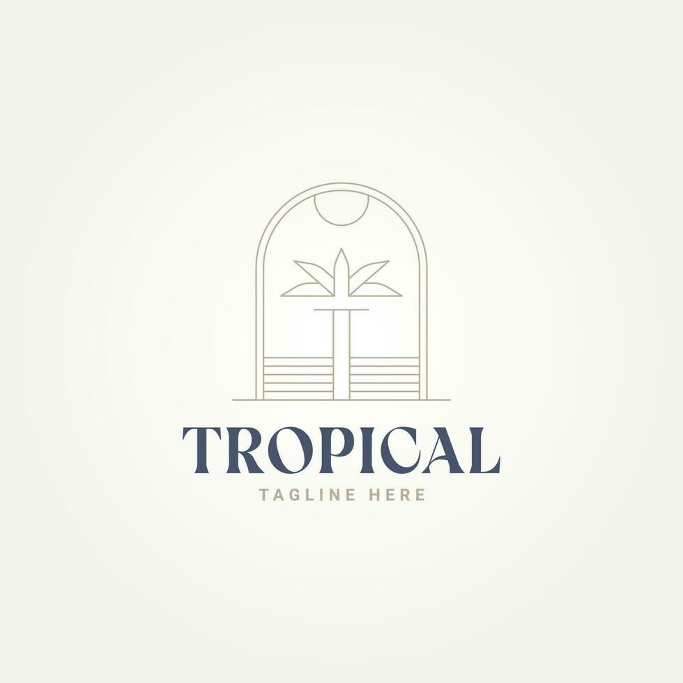 minimalist elegant tropical palm tree badge line art icon logo template vector illustration design. simple modern travelers, vacationers, nature lovers, and resorts logo concept