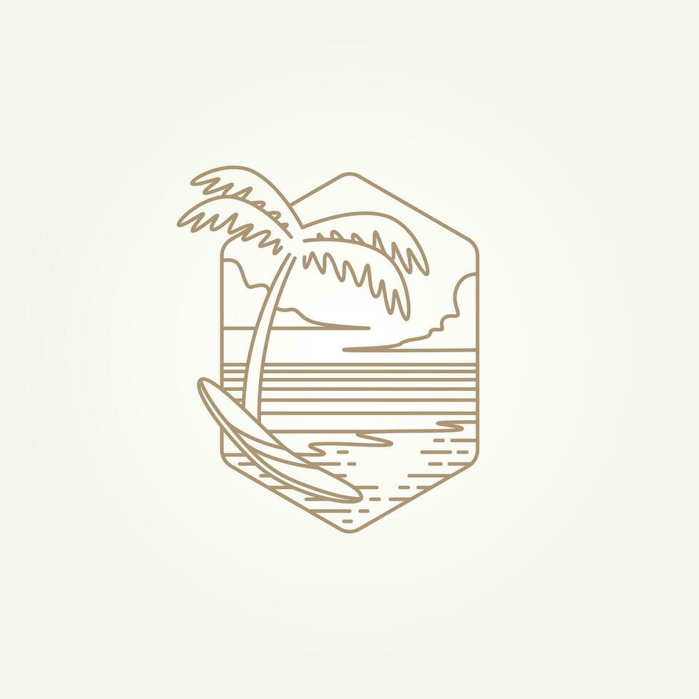 retro monoline surf playa línea Arte Insignia icono logo modelo vector ilustración diseño. sencillo moderno navegar club, navegar camiseta o tienda emblema logo concepto