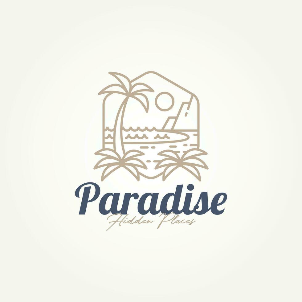 minimalista paraíso playa oculto sitio línea Arte Insignia icono logo modelo vector ilustración diseño. sencillo moderno villa complejo, hotel, vacaciones emblema logo concepto