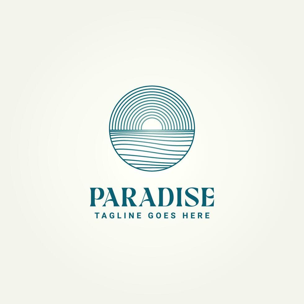 simple minimalist ocean paradise line art icon logo template vector illustration design