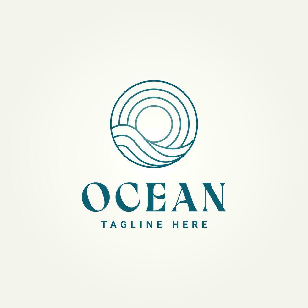 simple minimalist ocean line art icon logo template vector illustration design