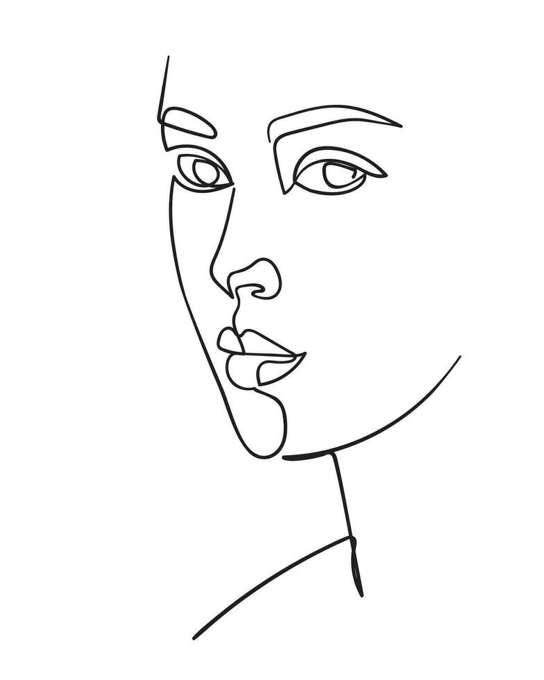 One line drawing face. Abstract woman portrait. Modern minimalism art. - Vector illustration