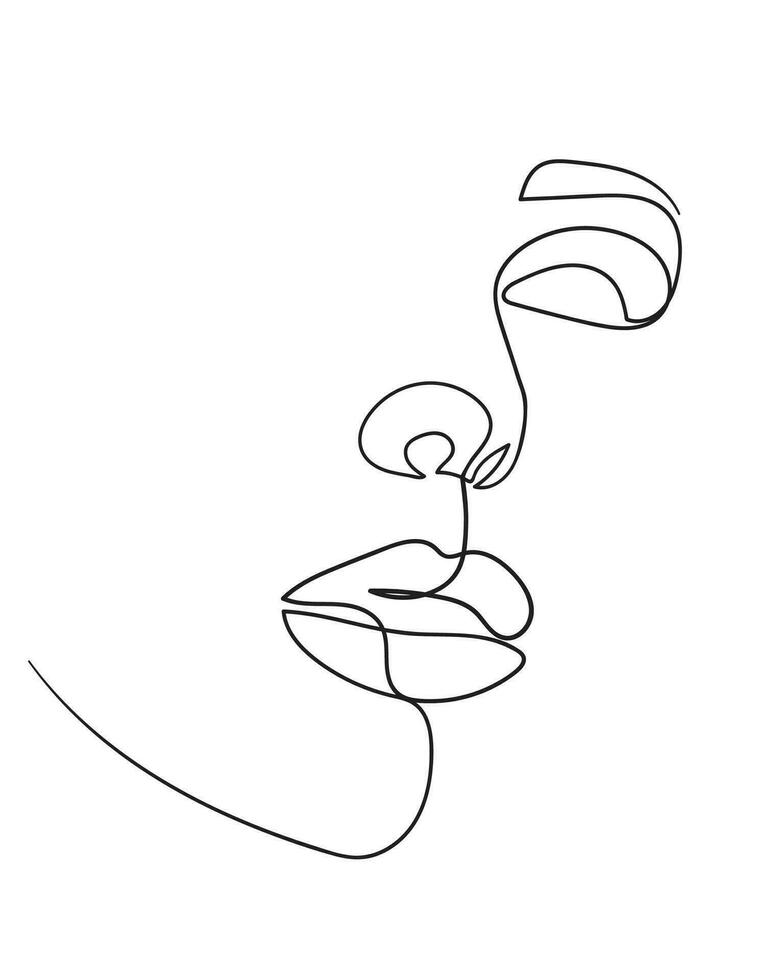 One line drawing face. Abstract woman portrait. Modern minimalism art. - Vector illustration