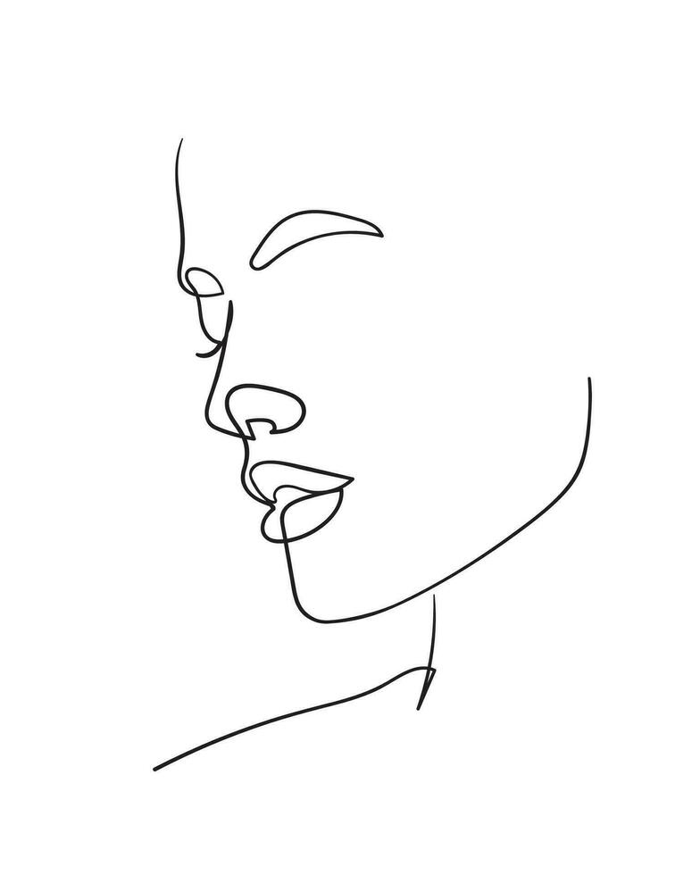 One line drawing face. Abstract woman portrait. Modern minimalism art. - Vector illustration