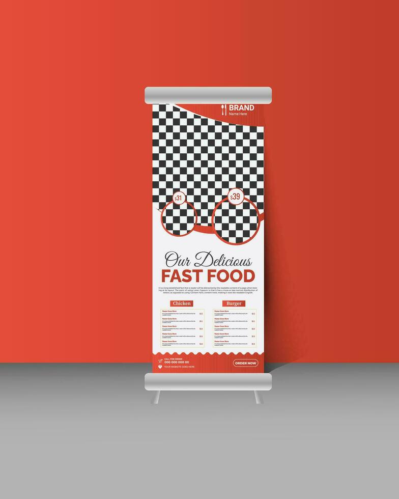 Restaurant food service Roll up banner design template vector