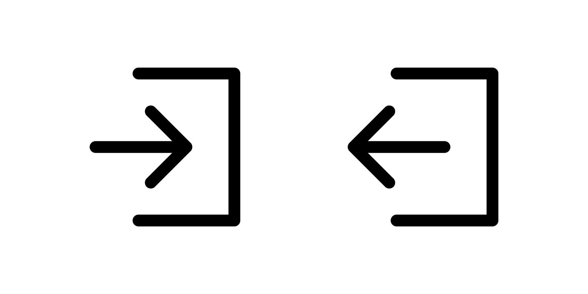 Log in, enter or sign in and log out, exit or sign out icons in line
