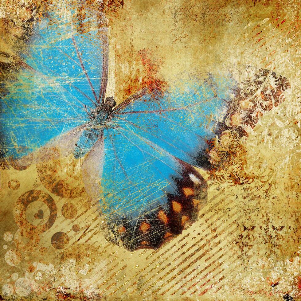 golden abstraction with blue butterfly photo