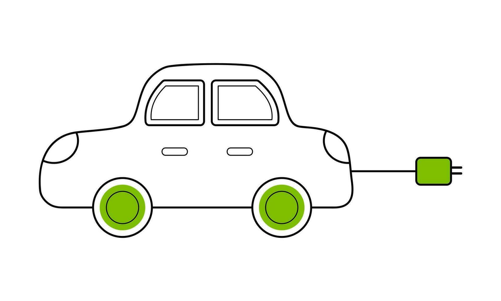 Electric car in doodle style. Eco green friendly transportation. Line hand drawn icon. vector