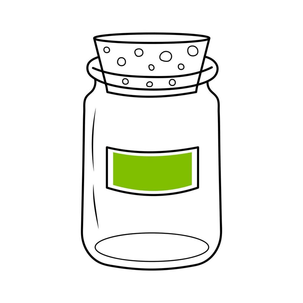 Glass jar with label and cork. Eco friendly recycled jar in doodle style. vector