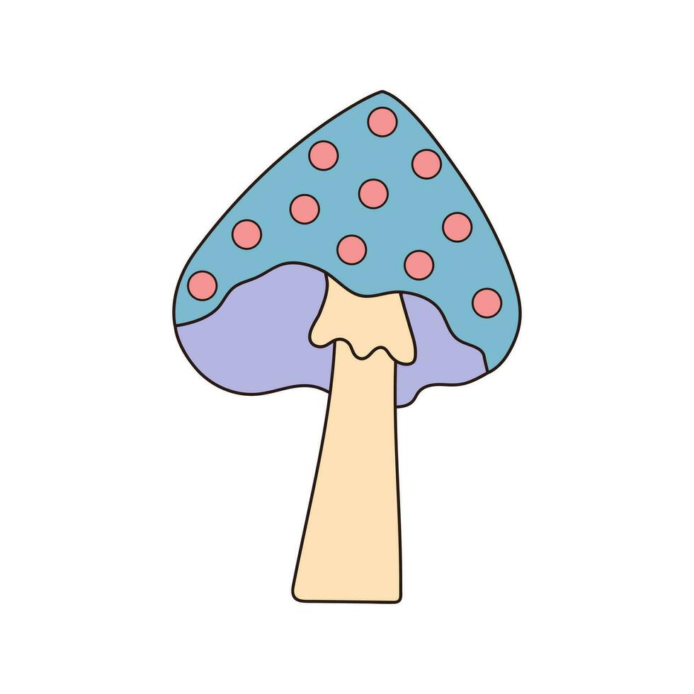 Hippie groovy mushroom. Retro psychedelic cartoon element. Vector illustration isolated on white background.