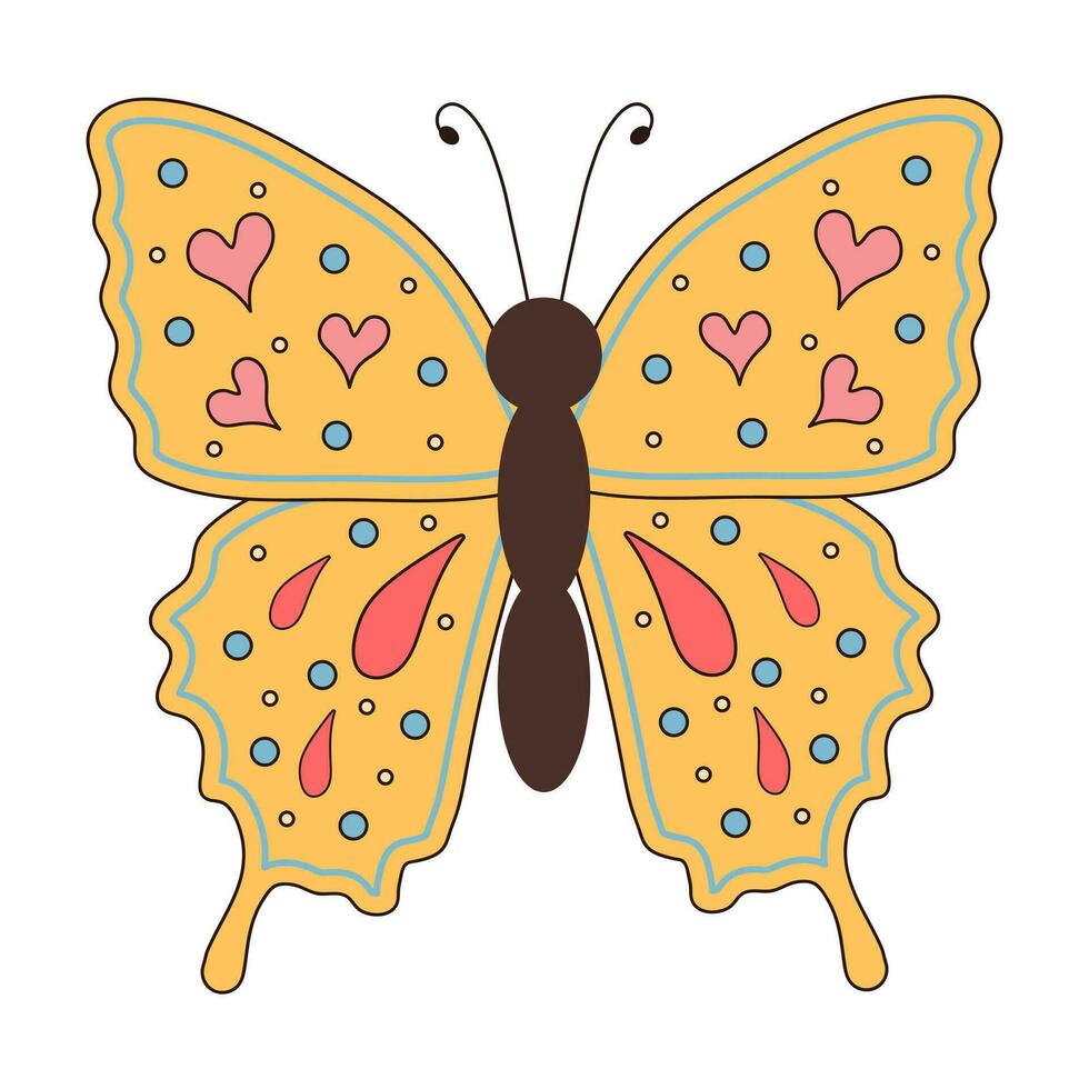 maravilloso mariposa. boho verano retro colores mariposa icono. hippie psicodélico elemento. vector