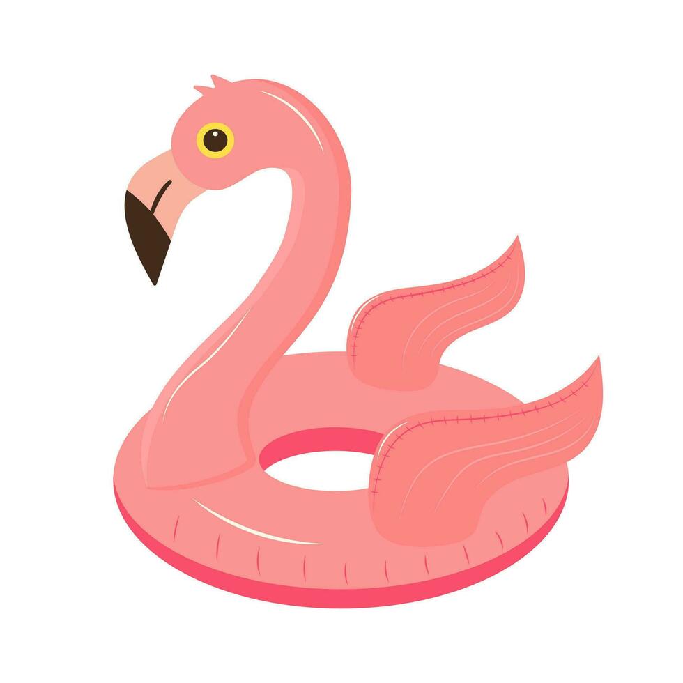 Pink flamingo rubber ring. Inflatable toy for swimming. Summer, beach, relax concept. vector