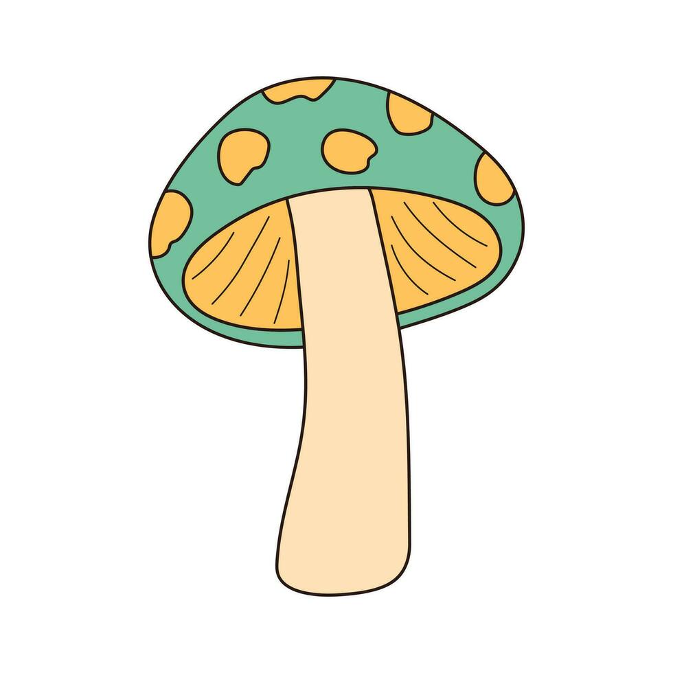 Hippie groovy mushroom. Retro psychedelic cartoon element. Vector illustration isolated on white background.