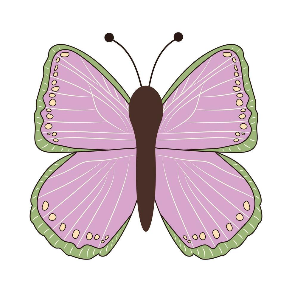 Groovy butterfly. Boho Summer retro colours butterfly icon. Hippie psychedelic element. vector
