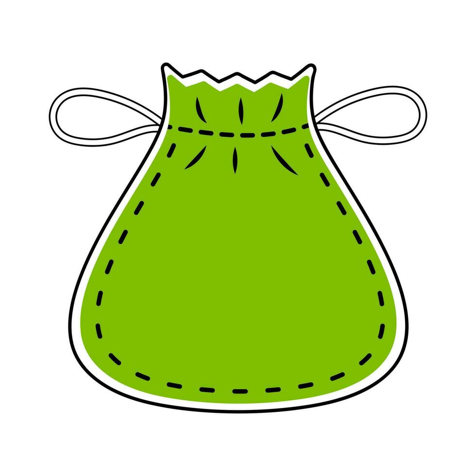 Eco shopping green bag in doodle style. Line hand drawn icon. Zero waste, ecology, no plastic concept. vector