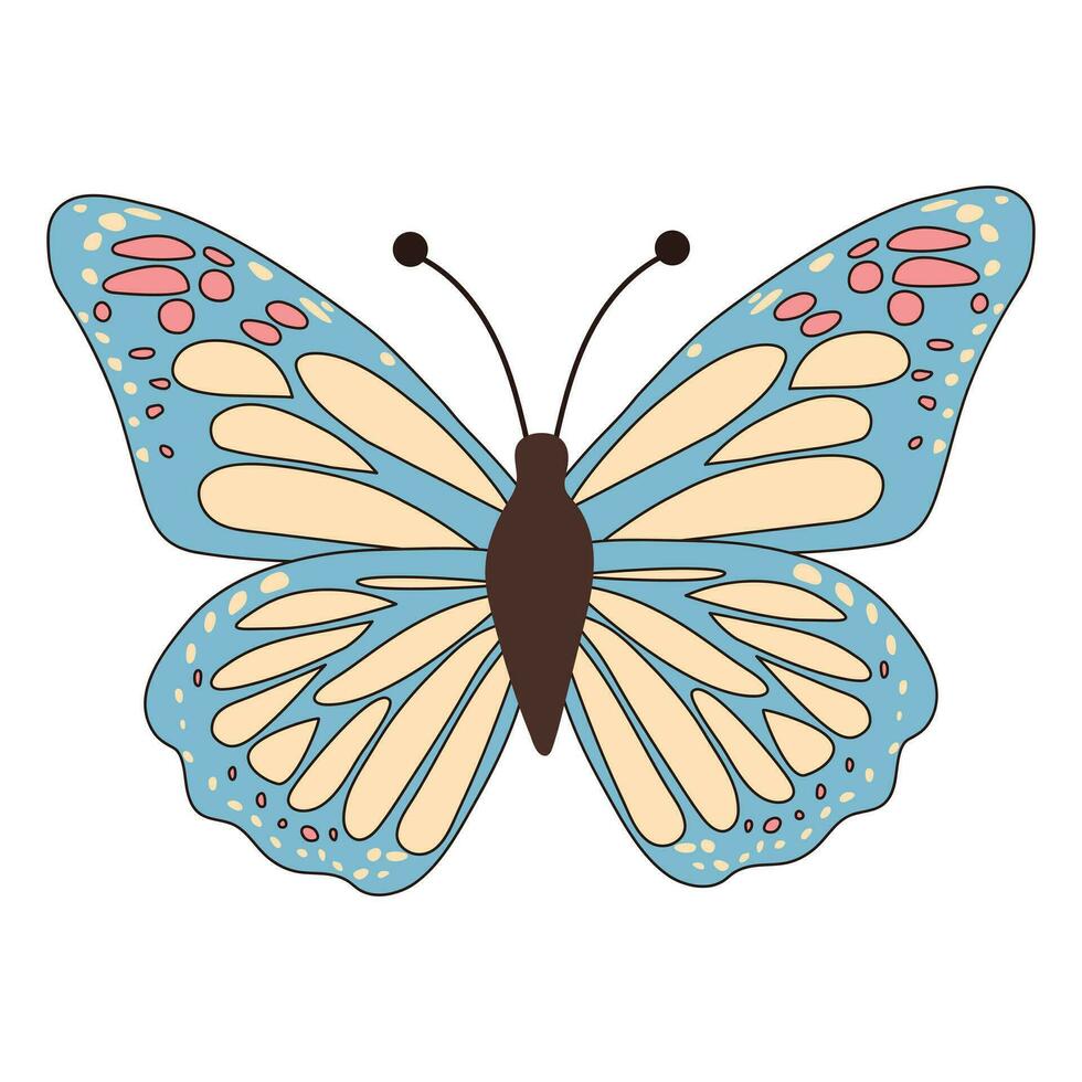 Groovy butterfly. Boho Summer retro colours butterfly icon. Hippie psychedelic element. vector