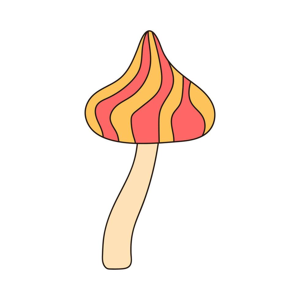 Hippie groovy mushroom. Retro psychedelic cartoon element. Vector illustration isolated on white background.