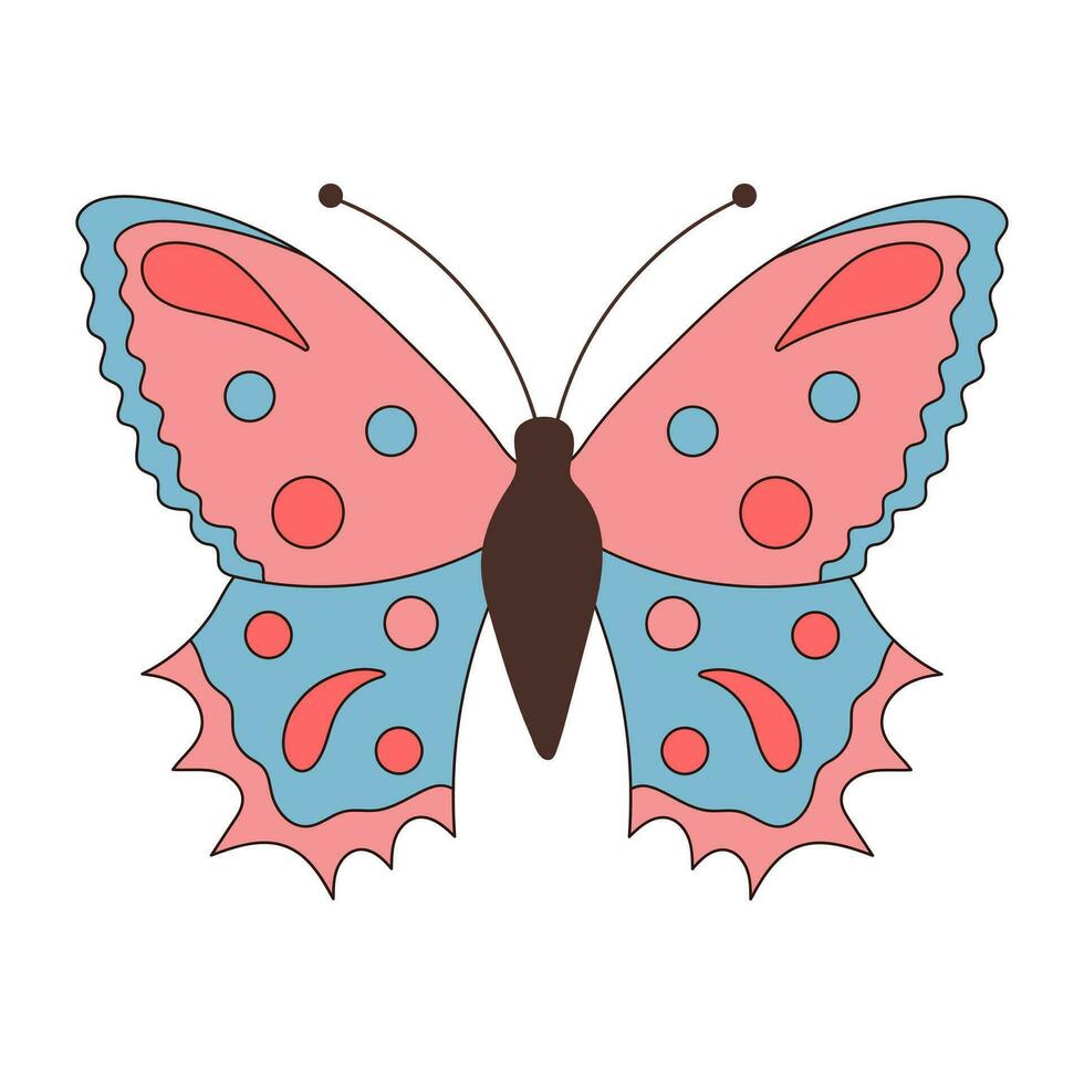 maravilloso mariposa. boho verano retro colores mariposa icono. hippie psicodélico elemento. vector