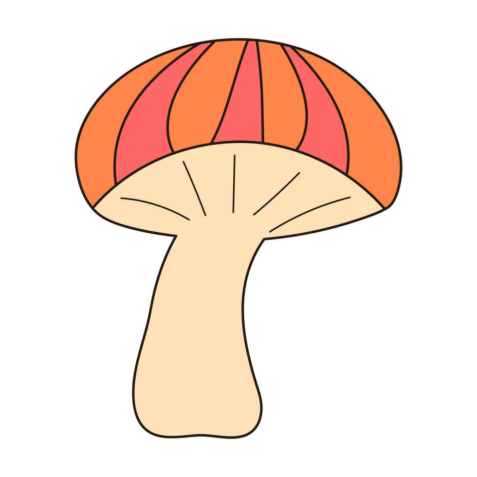 Hippie groovy mushroom. Retro psychedelic cartoon element. Vector illustration isolated on white background.