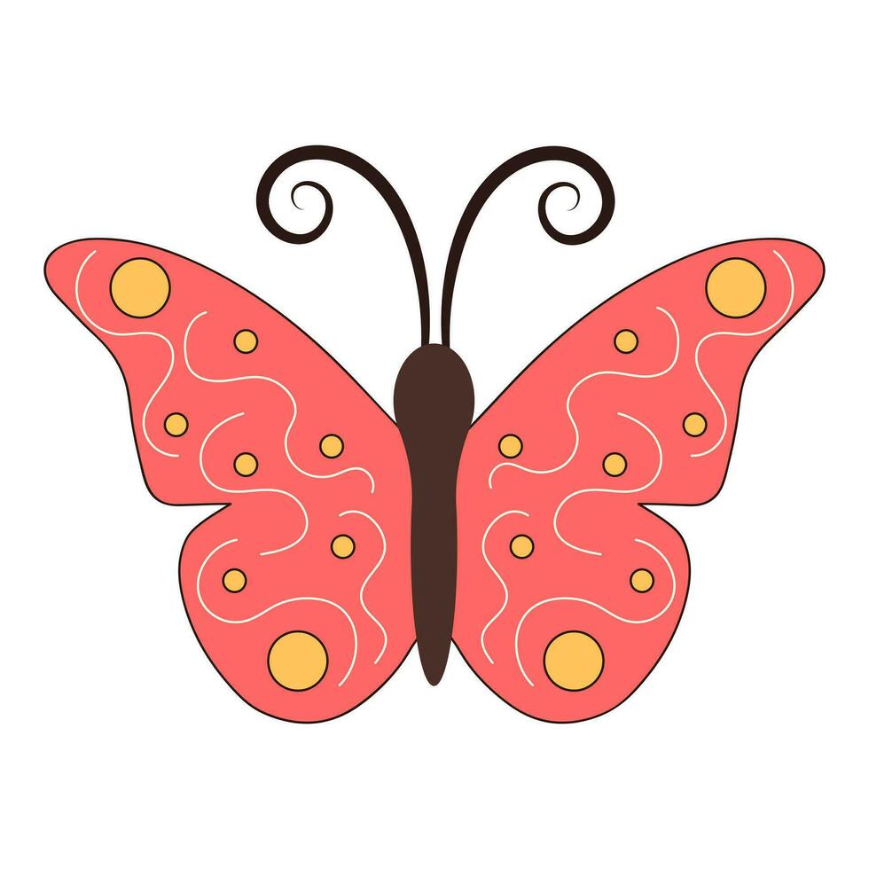 Groovy butterfly. Boho Summer retro colours butterfly icon. Hippie psychedelic element. vector