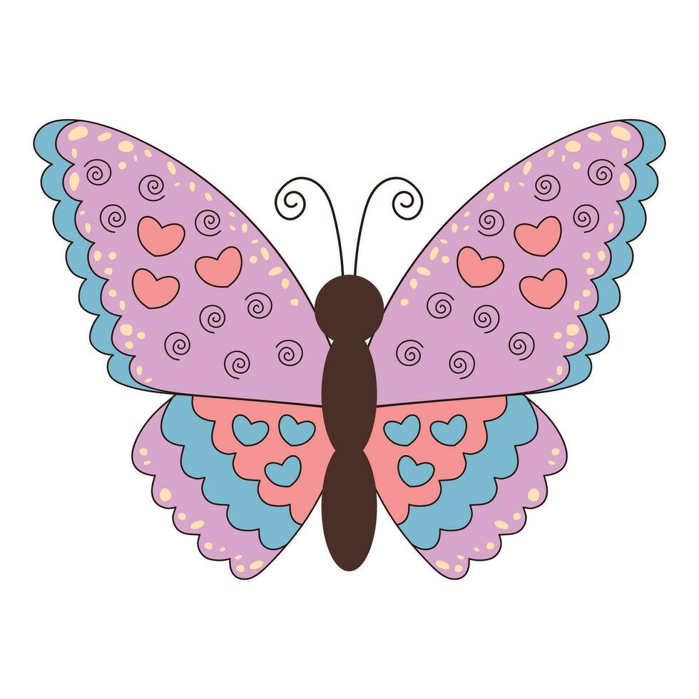 Groovy butterfly. Boho Summer retro colours butterfly icon. Hippie psychedelic element. vector