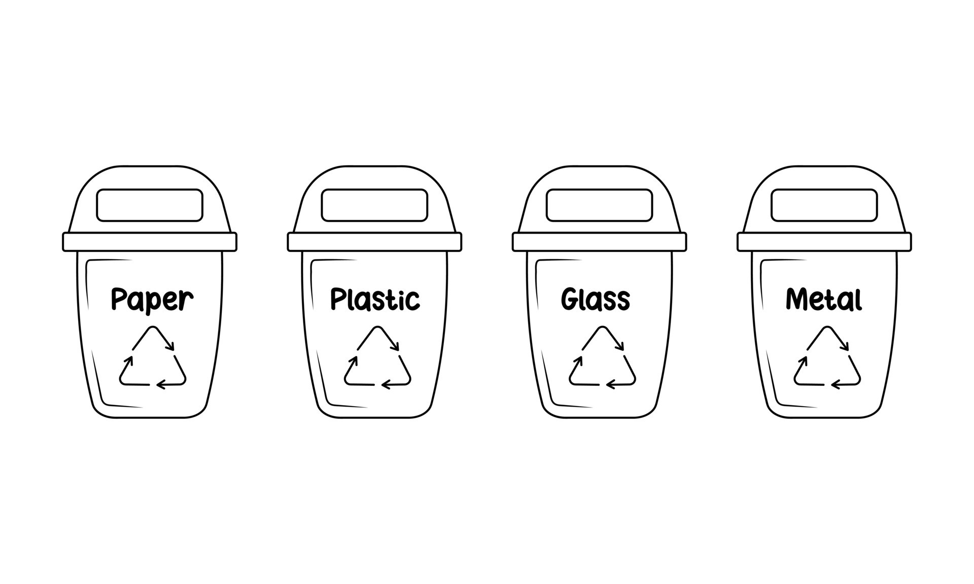 Trash cans with sorted garbage. Containers for paper, plastic, glass