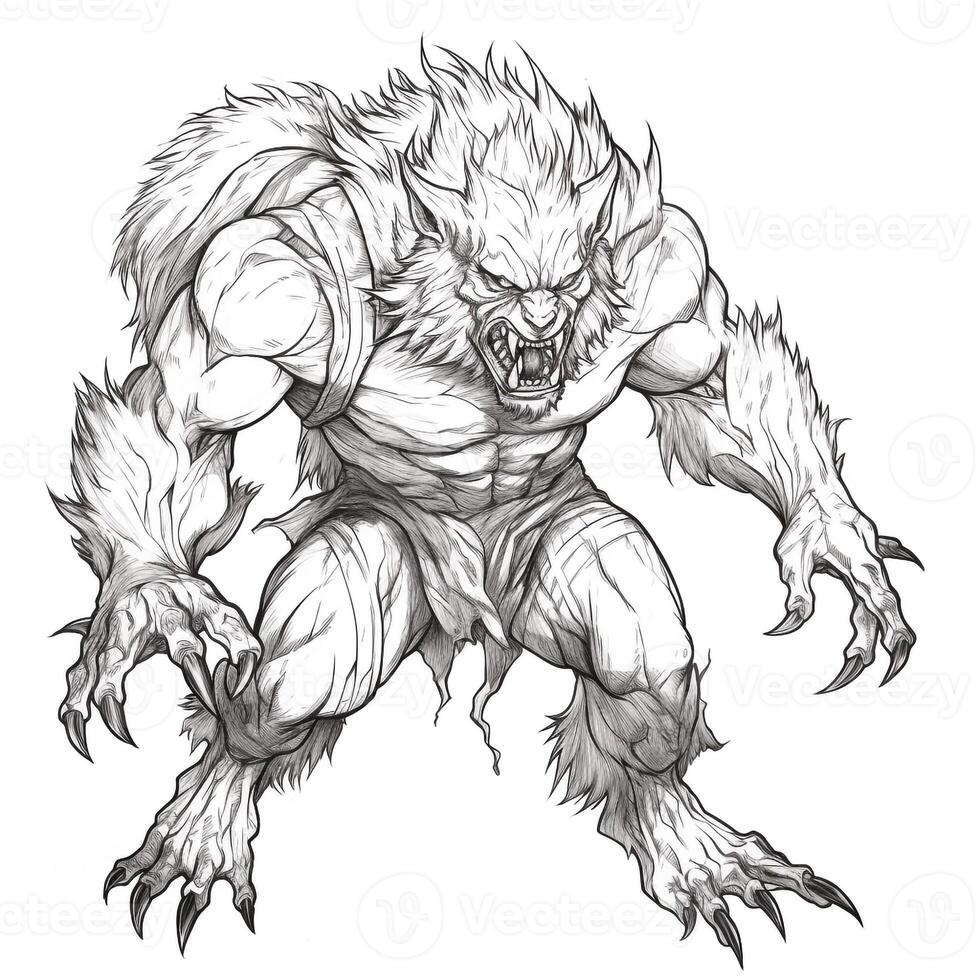 Werewolf Coloring Pages For Adults 26645838 Stock Photo at Vecteezy