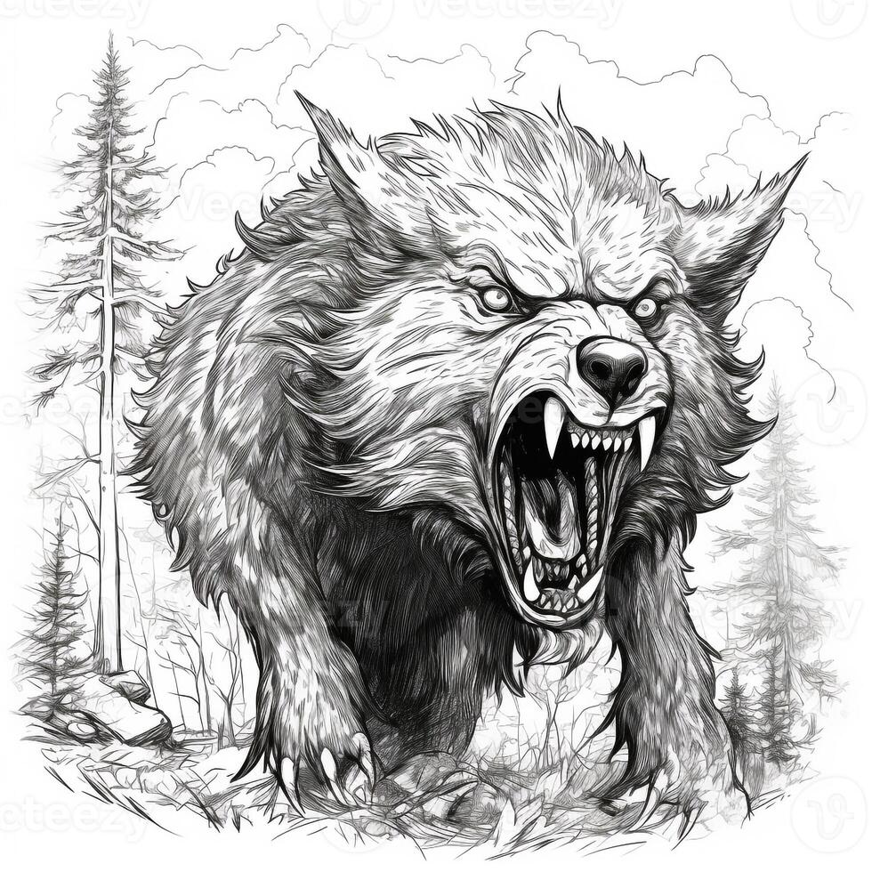 Werewolf Coloring Pages For Adults 26645895 Stock Photo at Vecteezy