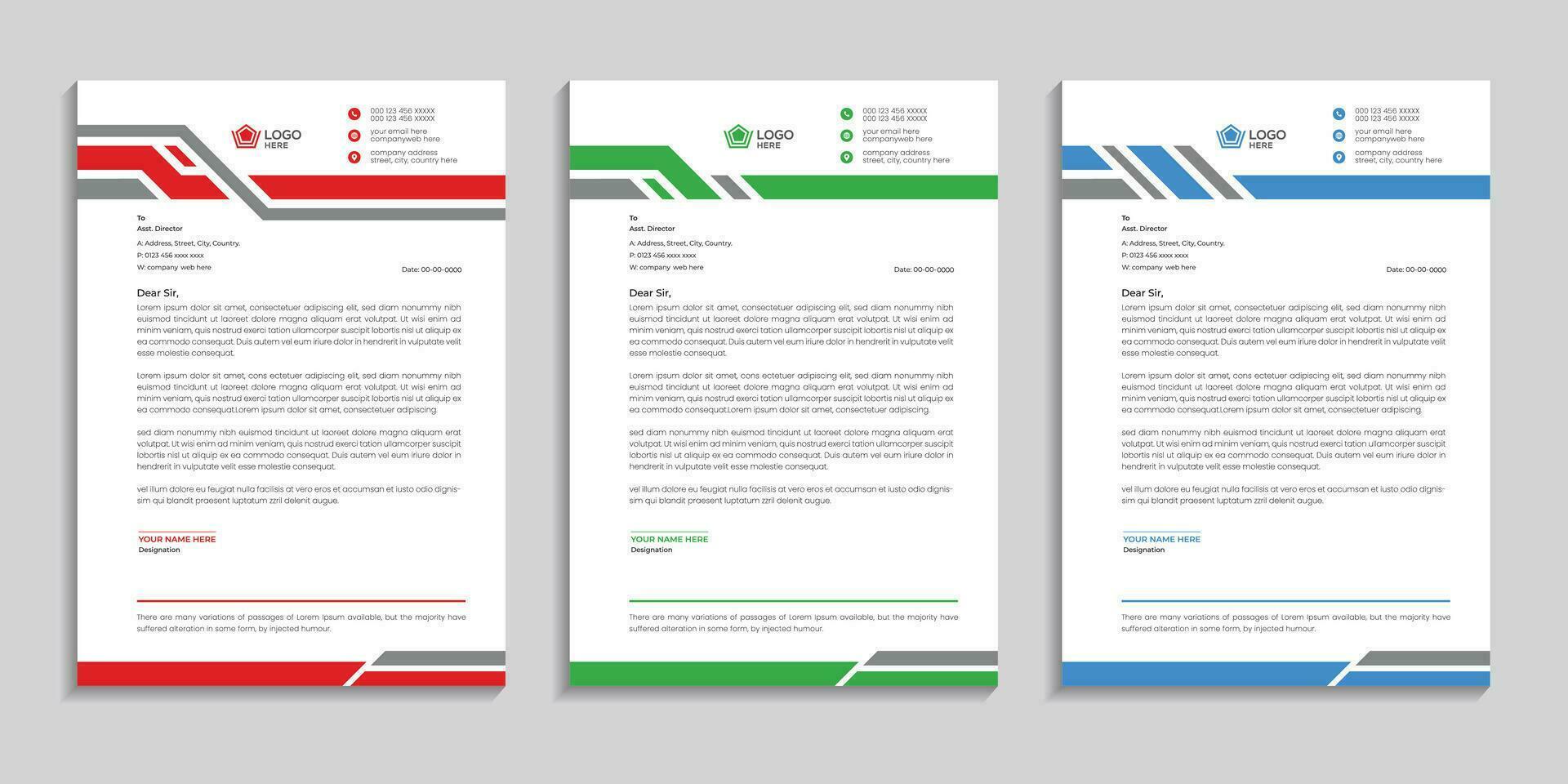 Corporate clean abstract and professional corporate company business letterhead template design Bundle with color variation. vector