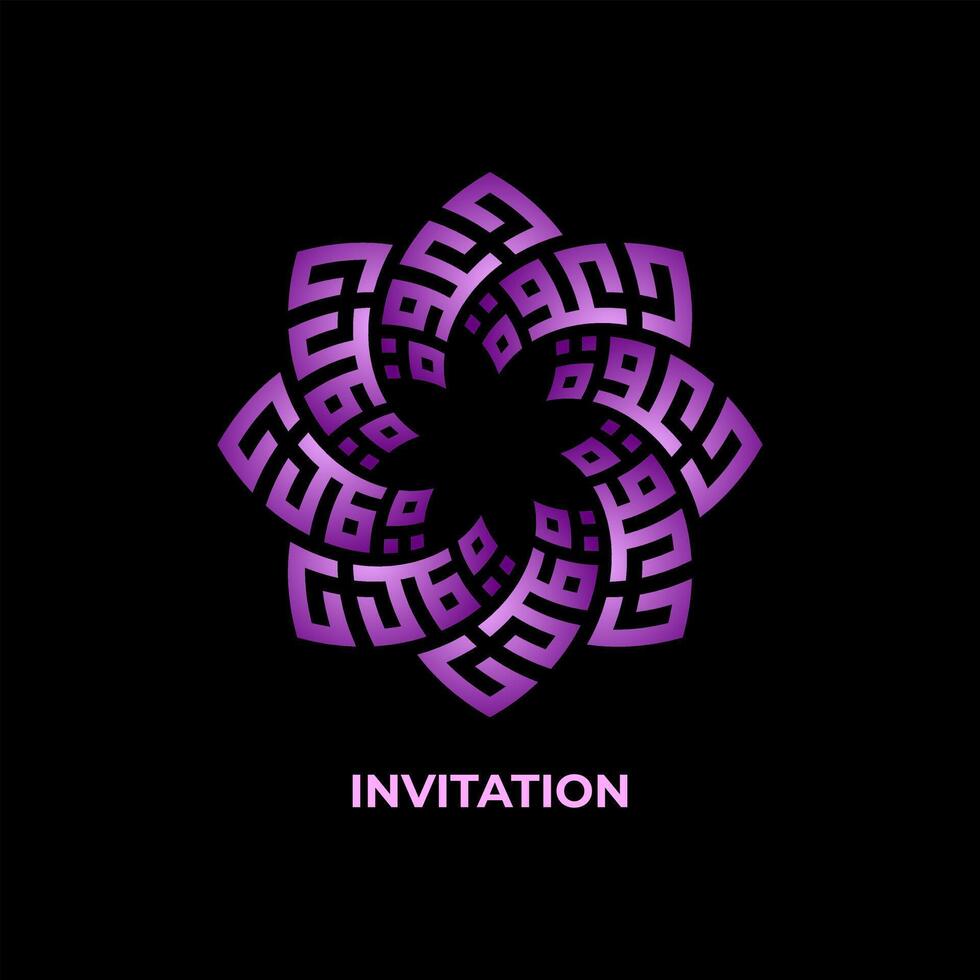 un púrpura y negro Arábica caligrafía logo para un invitación vector