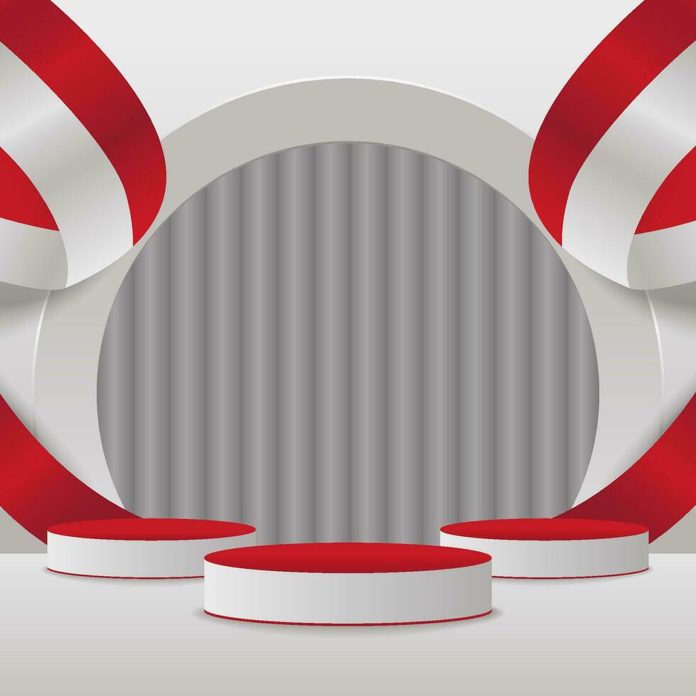 Indonesian Independence Day Sale Banner for Social Media Post with 3D Podium and Abstract Red and White Flag Background vector