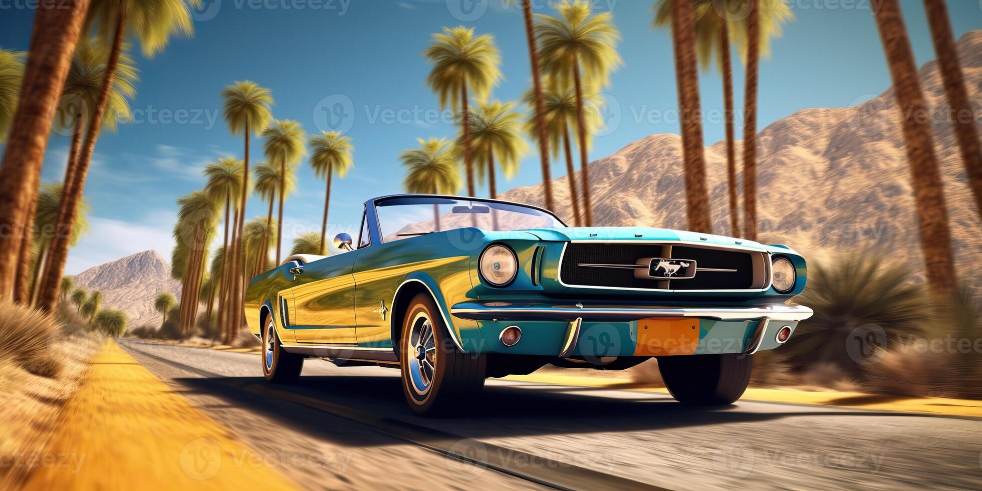 . . Vintage retro classic hotrod muscle car vintage retro on california road trip. Graphic Art photo