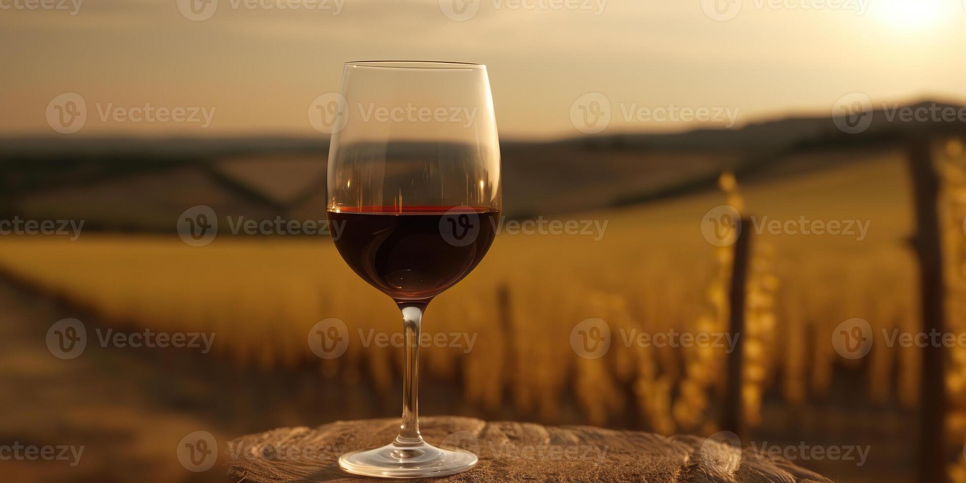 AI Generated. AI Generative. Glass of wine before field vineyard. Alcohol beverage vibe. Graphic Art photo