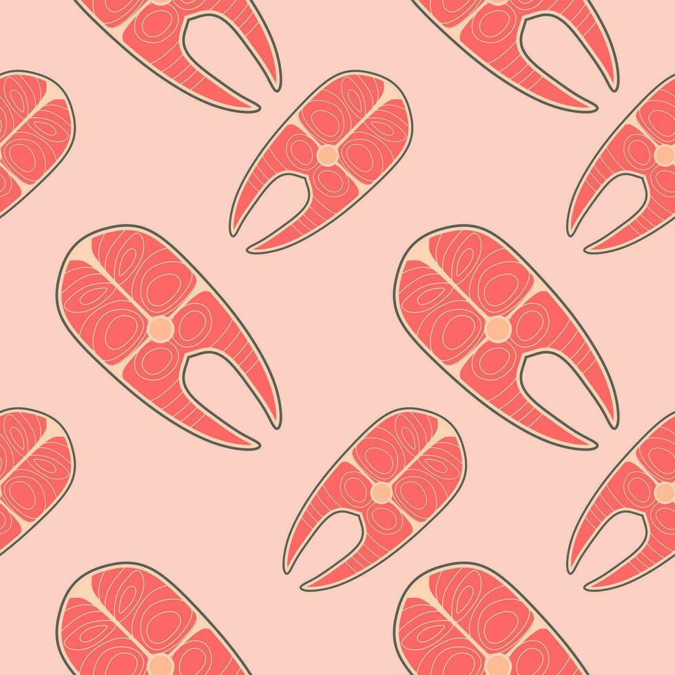 fillet salmon steak seamless pattern vector illustration