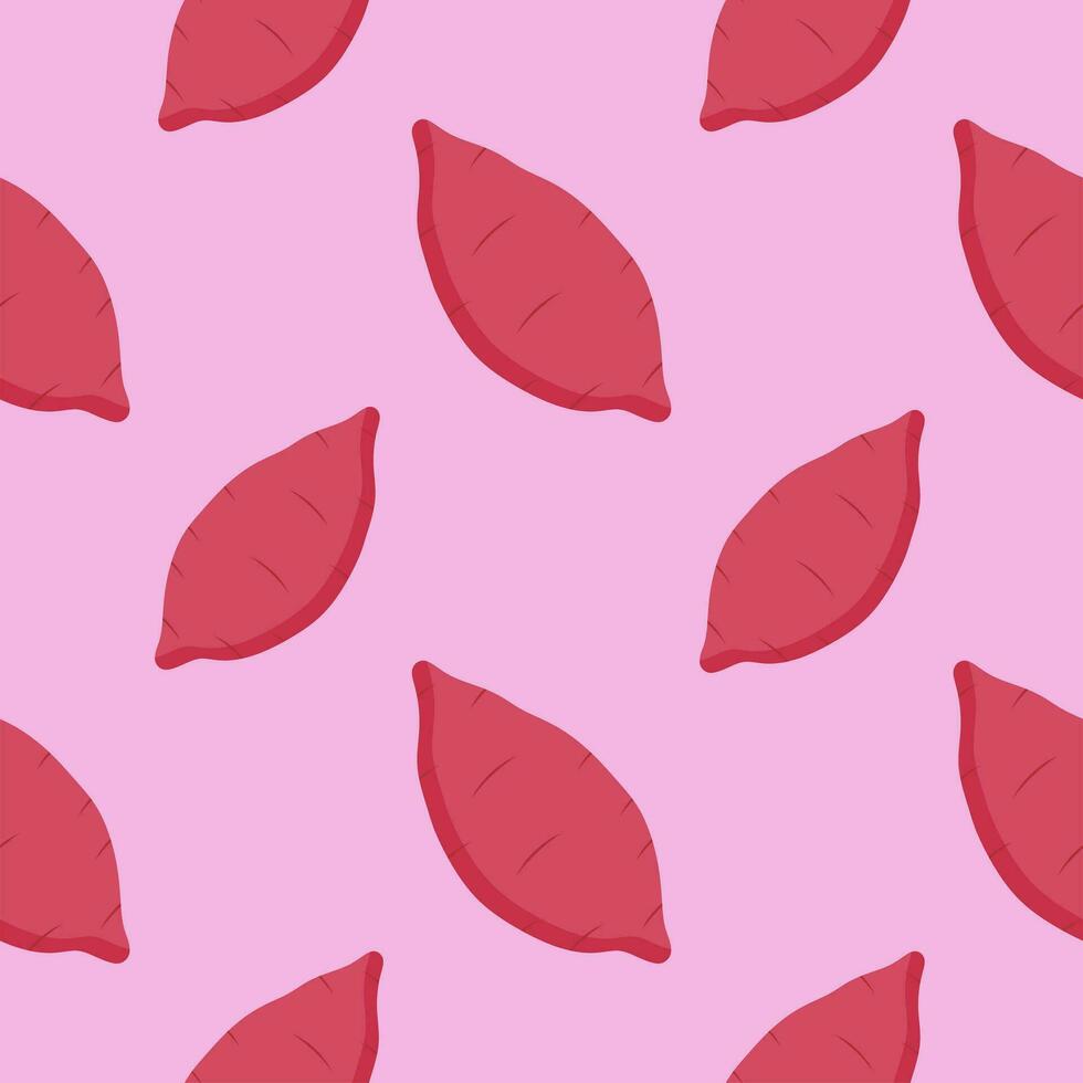 Purple sweet potato seamless pattern vector illustration, flat design for use as wallpaper, wrapping paper, background or backdrop. Tasty vegan . Organic product. Culinary ingredient.