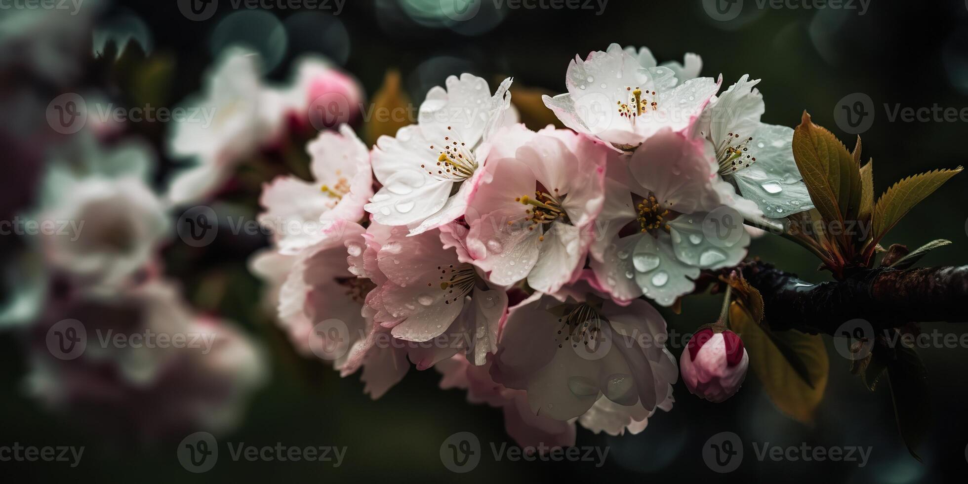 AI Generated. AI Generative. Cherry blossom blooming flower tree plant. Decorative romantic botanical vibe. Graphic Art photo