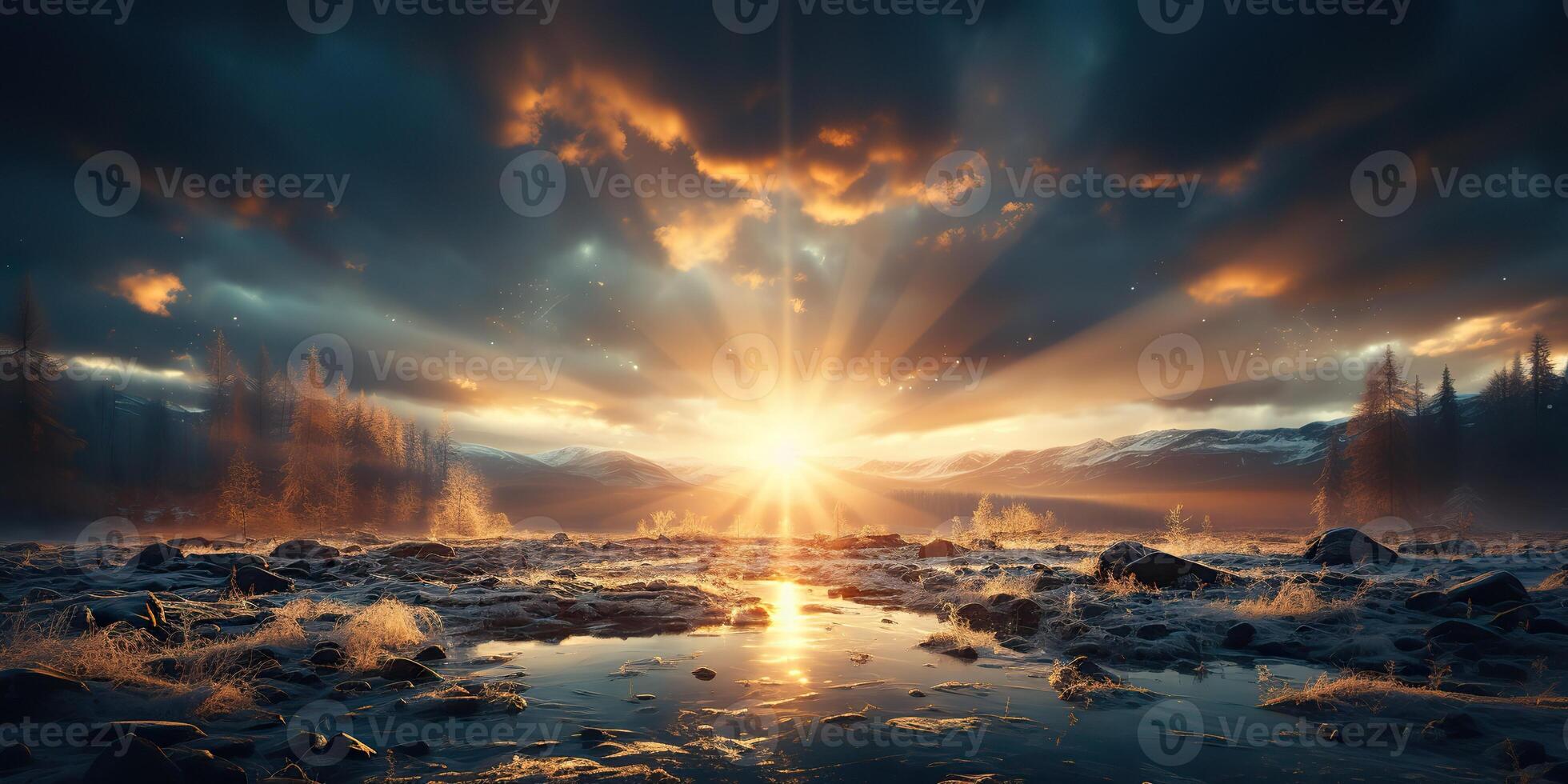 . . Air drone aerial view cloudscape landscape nature outdoor fly from above earth clouds sun sunbeams. Graphic Art photo