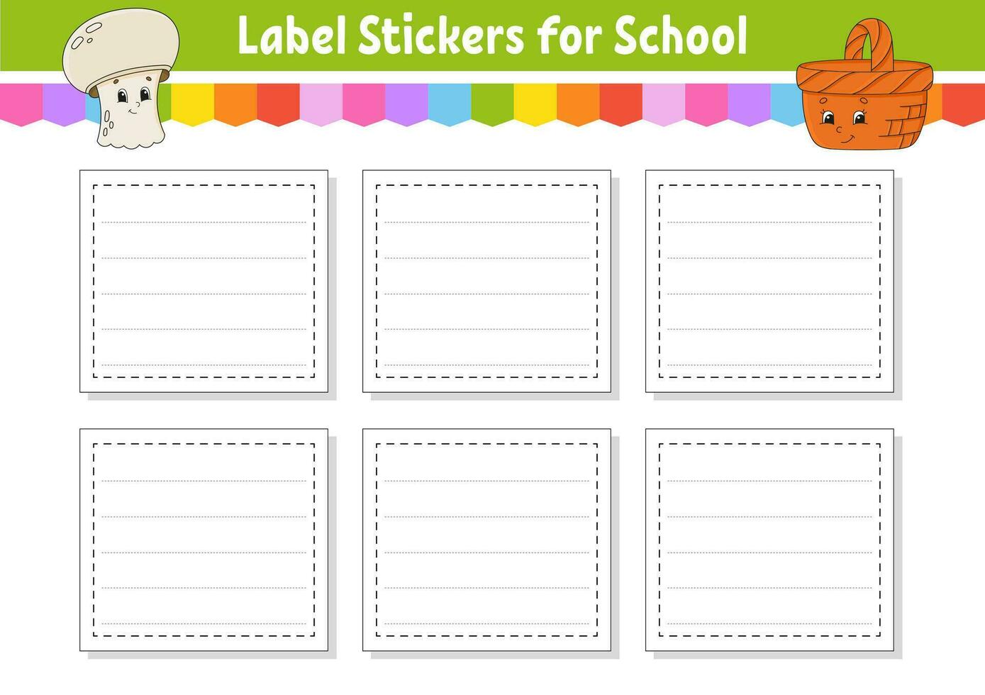 School name label. Bright stickers. Rectangular label. Color vector isolated illustration.