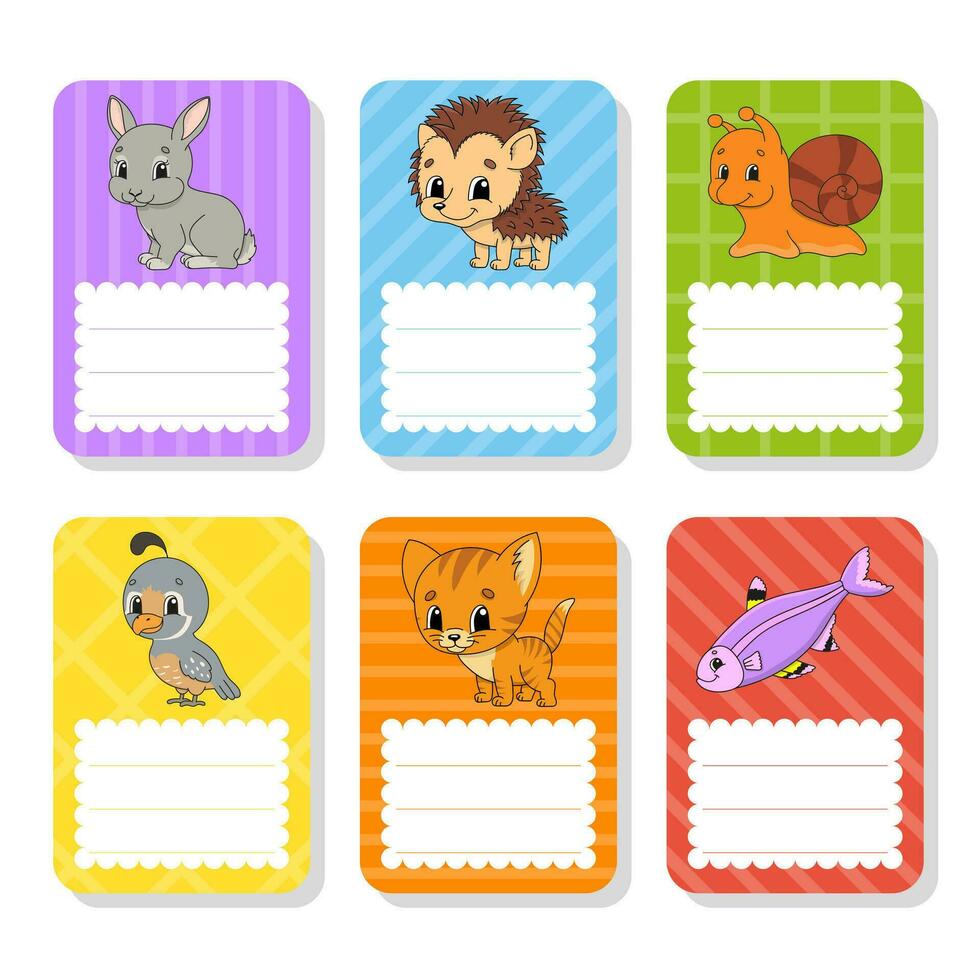 Bright stickers. School name label. Rectangular label. Color vector isolated illustration.