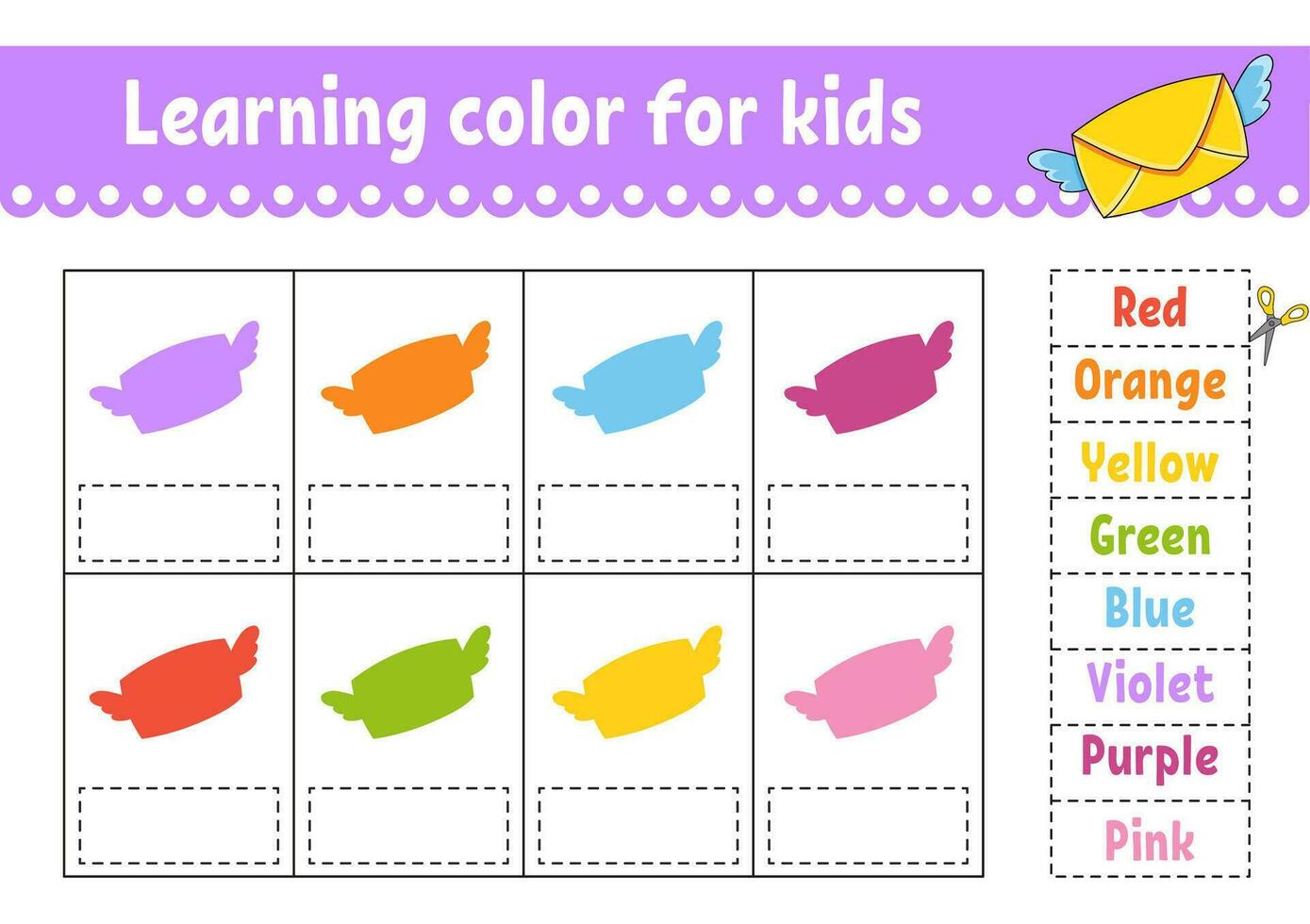 Learning color for kids. Education developing worksheet. Activity page with color pictures. Riddle for children. Funny character. cartoon style. Vector illustration.