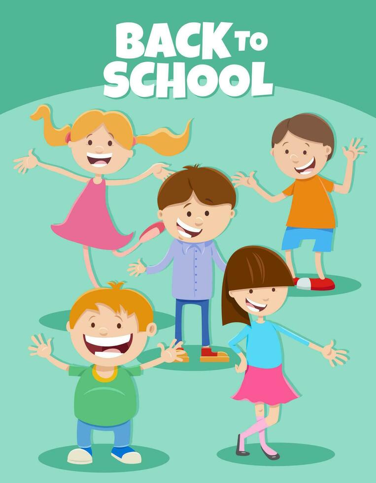 cartoon happy children with back to school caption vector