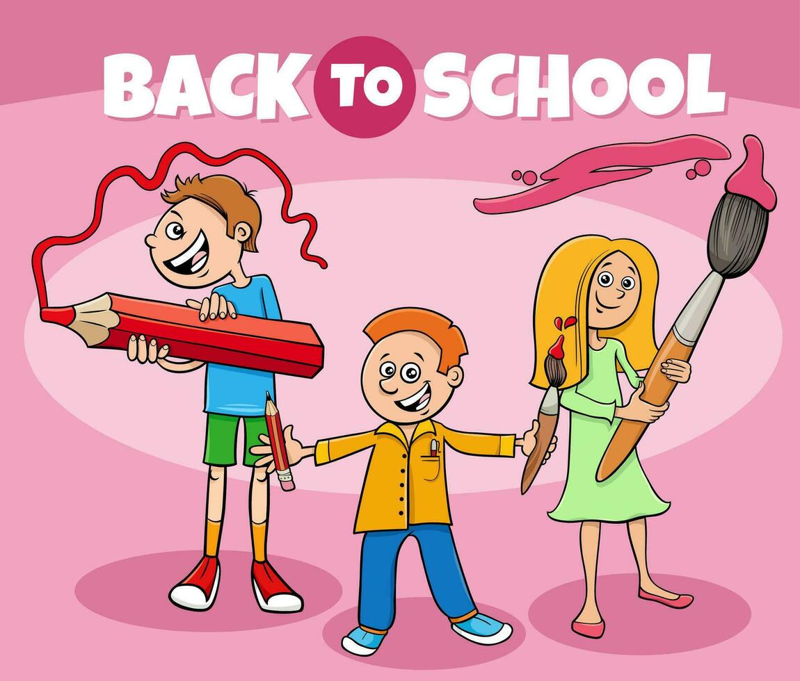 cartoon children characters with back to school caption vector