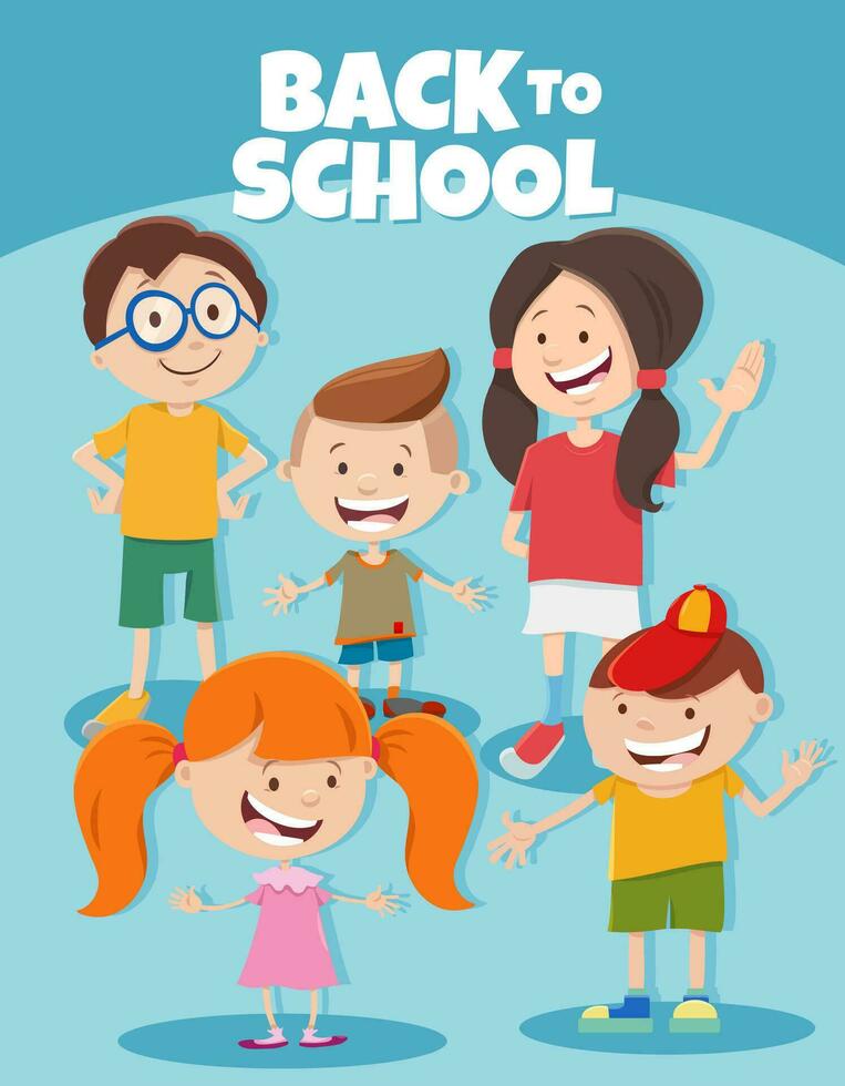 cartoon funny children with back to school caption vector